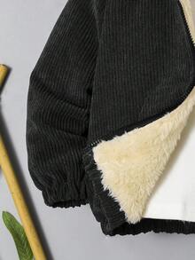 SHEIN 男嬰休閒戶外燈芯絨保暖內裡寬鬆連帽外套與鬆緊腰長褲套裝 - 黑色 - 查看 5