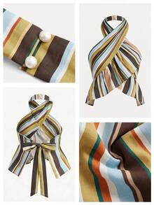 MAIJA Beach Striped Halter Crossover Ruffle Hem Crop Top Summer Fall Halloween Party School - Multicolor - View 5