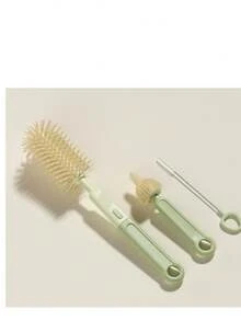 Newborn Bottle Brush 3-Piece Set, Baby Silicone Bottle Brush, Baby Pacifier Cleaning, Straw Tool, Pacifier Brush, Cleaning Cup Set - Multicolor - View 3