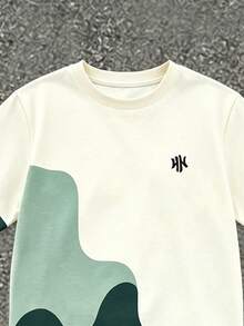 SHEIN 青少年男孩字母印花拼色短袖T恤與長褲套裝 - 彩色 - 查看 3