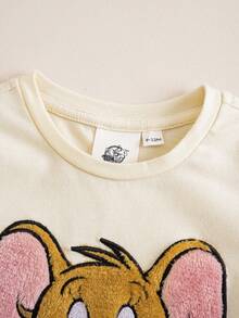 TOM & JERRY X SHEIN 女嬰卡通刺繡T恤與卡通印花短褲套裝 - 紫色 - 查看 4