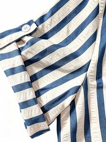 EMERY ROSE Nuevo vestido casual largo con botones, cuello en V y rayas, holgado para mujeres - Azul Marino - Ver 3