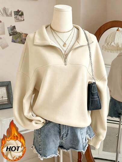 Lalippa Women's Loose Fit Colorblock Zip-Up Sweatshirt With Turn-Down Collar