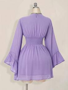 SHEIN ICON 女款純色抓皺百褶休閒派對迷你洋裝 - 紫色 - 查看 2