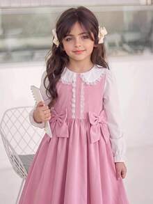 SHEIN Young Girl 3D蝴蝶結裝飾蕾絲拼接洋裝 - 粉色 - 查看 5