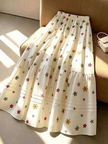 GlowEve Jupe décontractée à taille élastique, à deux volants, style floral coloré, pour le printemps/été. Idéale pour les vacances pour les femmes - Multicolore - Voir 3