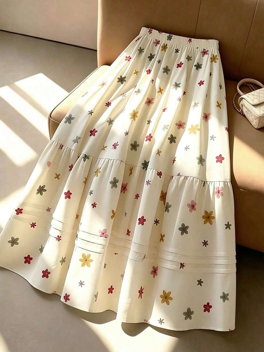 GlowEve 色彩缤纷的春夏印花弹力腰A字双层飘逸休闲度假半身裙(女款) - 彩色 - 查看 1