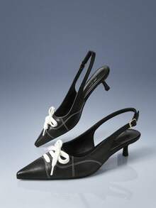 CUCCOO GRLICON Retro Red Pointed Empty Sandals Women, Niche Design Sense Lace-Up High-Heeled Commuter Shoes - Black - View 3