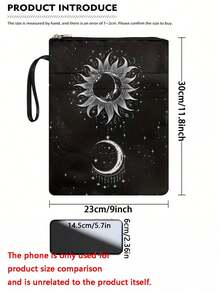 Canvas Book Cover With Sun And Moon Design, Classic Style Zipper Book Cover With Front Pocket, Washable Book Protector For Women - Bookworm Club Accessory Gift Back To School,Back To School,School Supplies - multicolor - View 5
