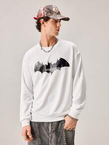 Strevion BATMAN Sweatshirt Lengan Panjang Leher Bulat Kasual Pria dengan Gambar City, Musim Semi/Gugur - Putih - View 5