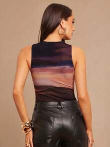 Silquee Bodysuit Wanita Pas Badan dengan Leher Bulat dan Tanpa Lengan - Coklat - View 6