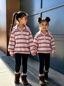 Sweatshirt Kasual Minimalis untuk Anak Perempuan, Kerah Tegak, Bahu Longgar, Cocok untuk Musim Gugur/Dingin, Kembali ke Sekolah, Sesuai untuk Pemakaian Sehari-hari - Berwarna merah muda - View 4