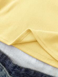 SHEIN Tween Girl Solid Color Knit Scoop Neck Casual Fitted T-Shirt - Yellow - View 6