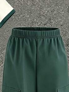 SHEIN 青少年男孩字母印花拼色短袖T恤與長褲套裝 - 彩色 - 查看 5