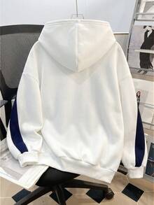 SHEIN 青少年女孩針織拼色字母印花寬鬆休閒衛衣 - 藍白色 - 查看 2