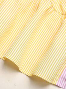 SHEIN Tween女孩休閒日常百搭舒適拼色拼接襯衫領開學洋裝 - 彩色 - 查看 4