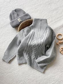 PrepCrw Suéter de media cremallera de manga larga y cuello para niño, con corte holgado - Gris Claro - Ver 4