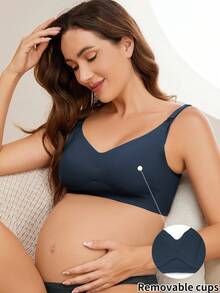 Moonlight&Mama Maternity Minimalist Solid Color Seamless Nursing Bra - Navy Blue - View 5