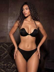 Silforma Women's Open Front Closure Halter Neck Adhesive Bra Accessory - Black - View 7