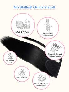 Ponytails Extensions Human Hair Jet Black Remy Hair Extensions Invisible Wrap Around Ponytail Real Human Hair For Women Daily Work - S1 - View 7