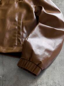 AXEPEAK Men's Solid Color PU Leather Fashion Versatile Daily Casual Jacket - Brown - View 6