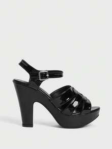 Sugerpunk Ladies Black High Heel Platform Round Toe Summer Dark Punk Sandals - Black - View 1