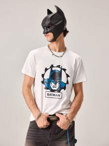 Strevion BATMAN 男士簡約蝙蝠俠圖案字母印花圓領短袖夏季T恤 - 白色 - 查看 1