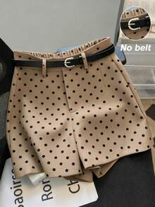SHEIN Franclia 女款米色鈕扣中腰直筒寬腿運動短褲，百搭通勤優雅辦公早午餐約會日常 2026 夏季秋季正式款 - 卡其色 - 查看 1