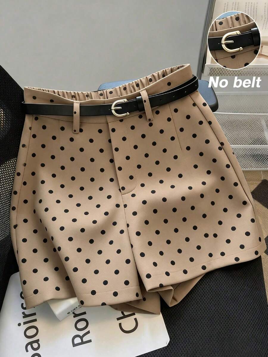 SHEIN Franclia 女款米色鈕扣中腰直筒寬腿運動短褲,百搭通勤優雅辦公早午餐約會日常 2026 夏季秋季正式款 - 卡其色 - 查看 1