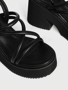Sugerpunk Women's Wedge Heel Platform Sandals Retro Punk Style Gothic Street Style Solid Color Versatile Cross-Strap Y2k Sandals - Black - View 3