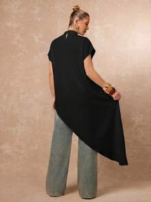 Lumalex Women's Solid Color Asymmetrical Hem Top - Black - View 7