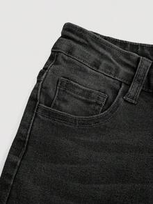 SHEIN Girlism 青少年女孩口袋鈕扣休閒百搭日常穿著喇叭牛仔褲 - 黑色 - 查看 4