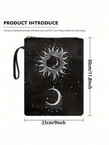 Canvas Book Cover With Sun And Moon Design, Classic Style Zipper Book Cover With Front Pocket, Washable Book Protector For Women - Bookworm Club Accessory Gift Back To School,Back To School,School Supplies - multicolor - View 3