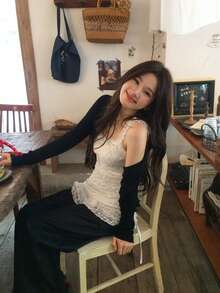 DAZY Tank Top Wanita dengan Hiasan Renda Bergelombang, Gaya Korea Musim Semi/Panas - Putih - View 10