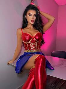 Fantasy Costume Fantasy Costume زي شخصية فيلم للحفلات مع تنورة A-Line من قماش معدني بحلقة، زوج واحد من الجوارب، مجموعة من قطعتين - متعدد الألوان - مشاهدة 3