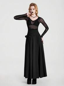 Breakform Gothic Halloween Sexy Dark Romantic Lace-Panel Sheer Black Top/T-Shirt – Versatile & Slimming Fit - Black - View 4