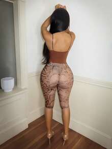 BamGleam 2026 Spring/Summer Underwire Cup Strappy Fitted Snake Print Sexy Women's Jumpsuit - Brown - View 3