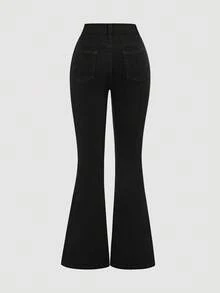SHEIN Girlism Celana Jeans Flare Kasual untuk Remaja Perempuan - Hitam - View 2