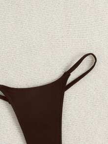 Swim Basics Bottom de bikini para playa de verano de color sólido - Marrón - Ver 4