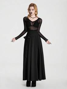 Breakform Gothic Halloween Sexy Dark Romantic Lace-Panel Sheer Black Top/T-Shirt – Versatile & Slimming Fit - Black - View 5