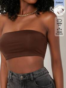 SHEIN BASICS 女款純色極簡舒適抹胸上衣，性感時尚 - 咖啡棕 - 查看 7