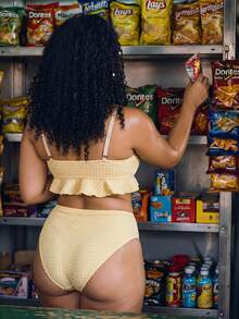 Swim Vcay 2026 New Summer Sweet Design Polka Dot Ruffle Casual Vacation Women Plus Size Swimwear Set - Yellow - View 2