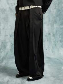 INCRYTM Men's Casual Street Style Black Loose Straight Leg Commuter Pants Wide Leg - Black - View 3