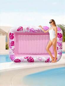 1 pieza Tumbona inflable para tomar el sol, 70 X 45 pulgadas (aprox. 176 X 115 cm) Flotador de piscina extra grande con almohada, Balsa de baño 4 en 1 para tomar el sol como regalo para fiestas - Multicolor - Ver 5