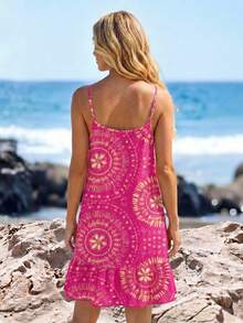 SHEIN LUNE Vestido camisola mini con estampado y volantes en el bajo para mujer - Multicolor - Ver 2