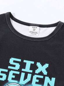 SHEIN 男童長袖上衣與長褲套裝，修身版型賽博機器人印花螢光發光睡衣居家服 - 黑色 - 查看 7