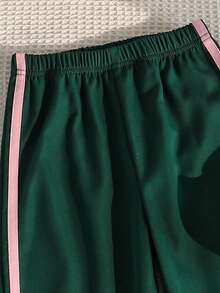 SHEIN 女童2件套編織休閒西式百搭連帽拉鍊外套＋寬鬆寬腿褲，蝴蝶結印花，粉色滾邊，3D蝴蝶結，生日紫色綠色秋季款 - 彩色 - 查看 5