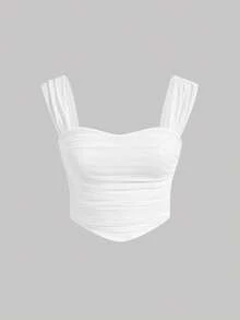 SHEIN MOD Débardeur avec ourlet asymétrique froncé de couleur unie grande taille - Blanc - Voir 1
