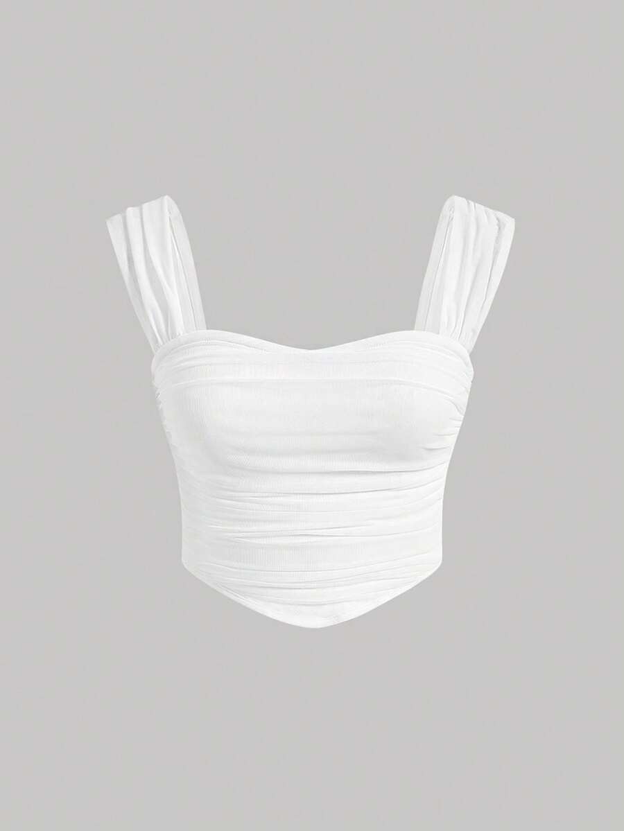 SHEIN MOD Débardeur avec ourlet asymétrique froncé de couleur unie grande taille - Blanc - Voir 1