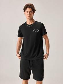Strevion Men's Summer Fashion Batman Smoke Pattern Graphic Print Short Sleeve T-Shirt And Shorts 2-Piece Casual Everyday Set - Black - View 5